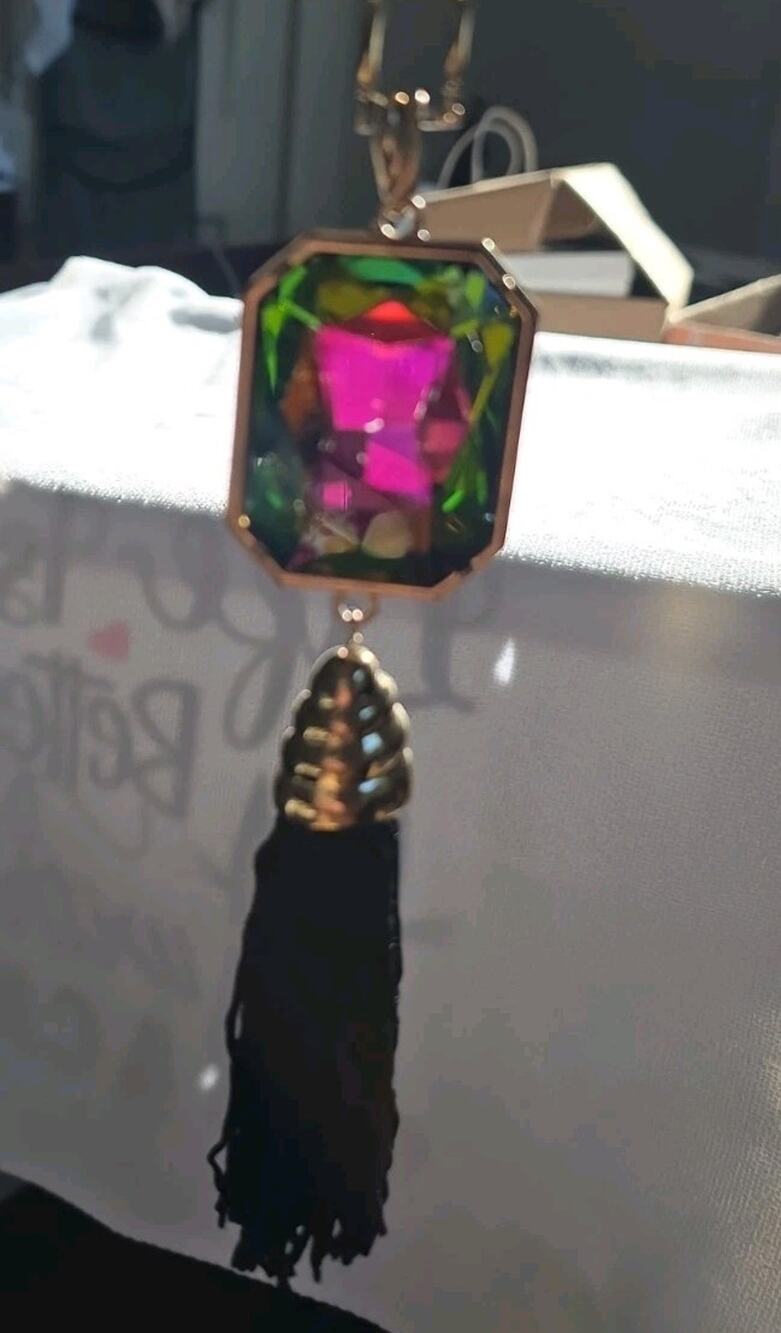 Necklace Flapper Style Large AURORA BOREALIS Rhinestone 37”Long